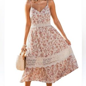 CUPSHE Summer Dresses for Women Long V Neck Floral Lace Dress in XL
